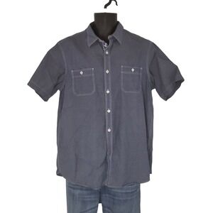 Cremieux Collection Button‎ Up Shirt Mens L Large Blue Short Sleeve Casual Top